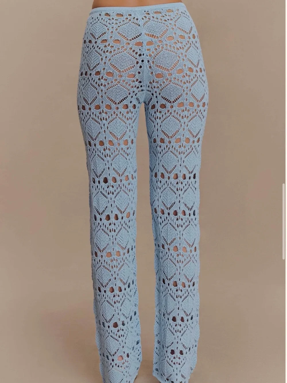 NWT Meshki Trena Crotchet Knit Pants- Sky Blue. Size M